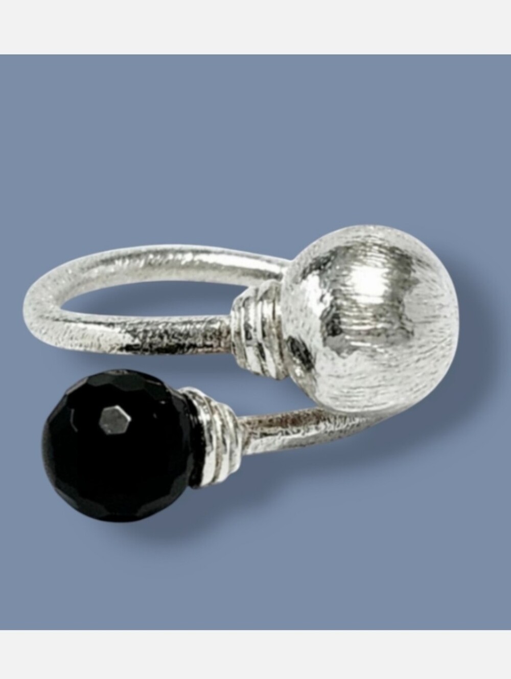 Silver black ONYX wrap Ring 7.5